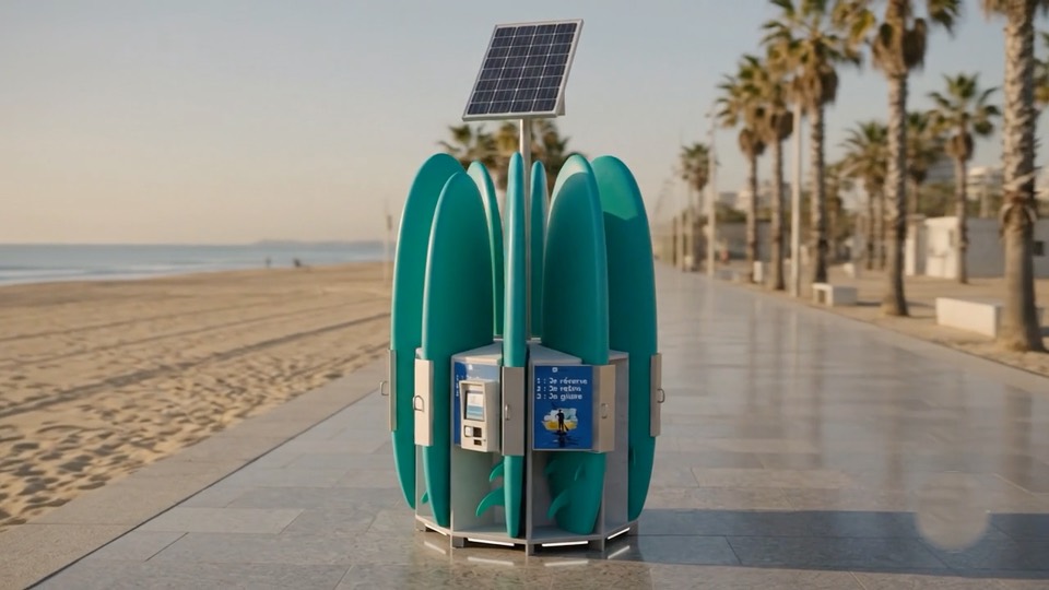 Station Wave-Up de location de paddle et de surf en libre-service : casier pour école de surf